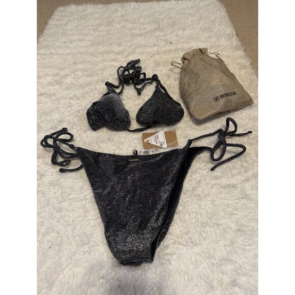 Berlook Black Shimmer Two Piece Swimsuit String Bikini Size XL NEW W Bag - Picture 12 of 13